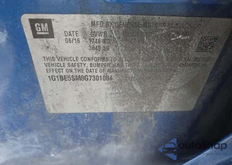 2016 Chevrolet Cruze Lt Auto из США, поврежденный, VIN 1G1BE5SM8G7301004